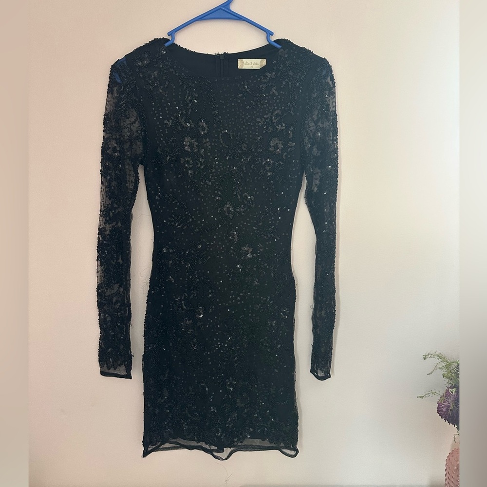 Altard State Beaded black long sleeve mini dress